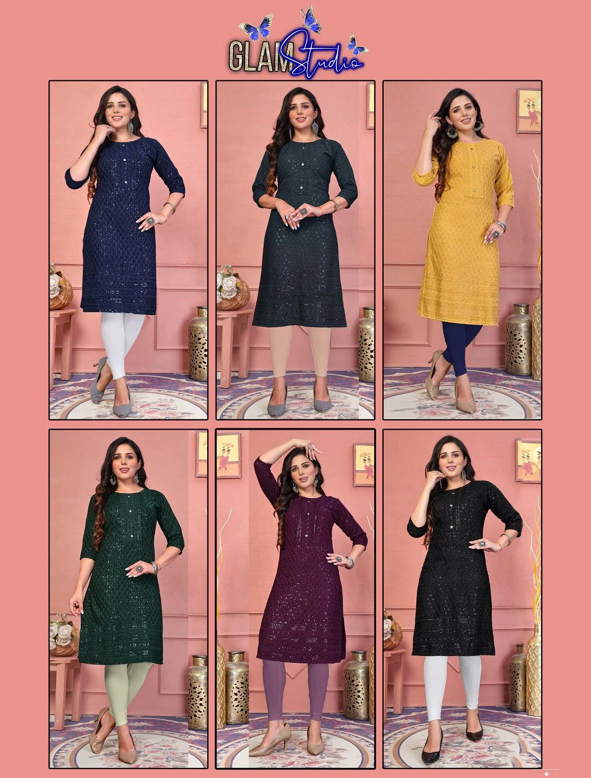 Glam Studio By Beauty Queen Rayon Chikenkari Kurtis Wholesale Price In Surat
